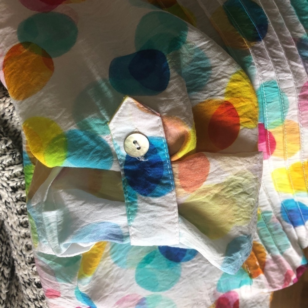 Alison Sheri Polka Dot Smock Top Multi Colour 3/4 Roll-Tab Sleeve Shell Buttons - Picture 4 of 10